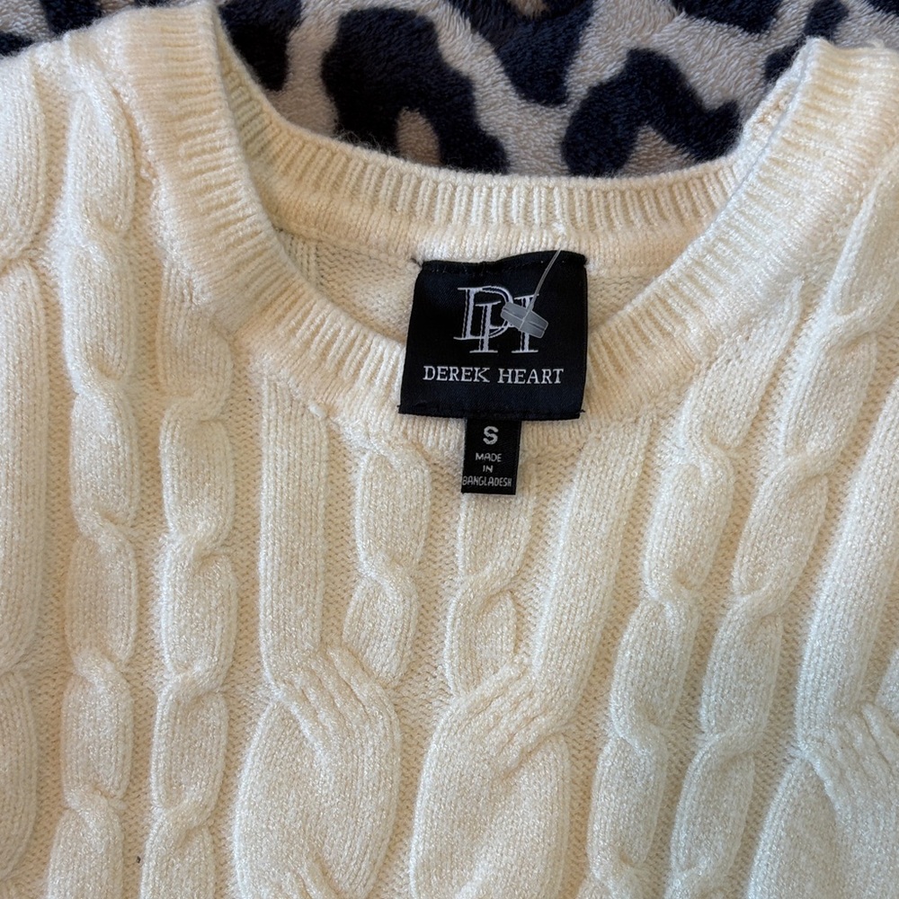 Derek Heart Cream Long Sleeve Cable Knit Dress - Picture 2 of 6
